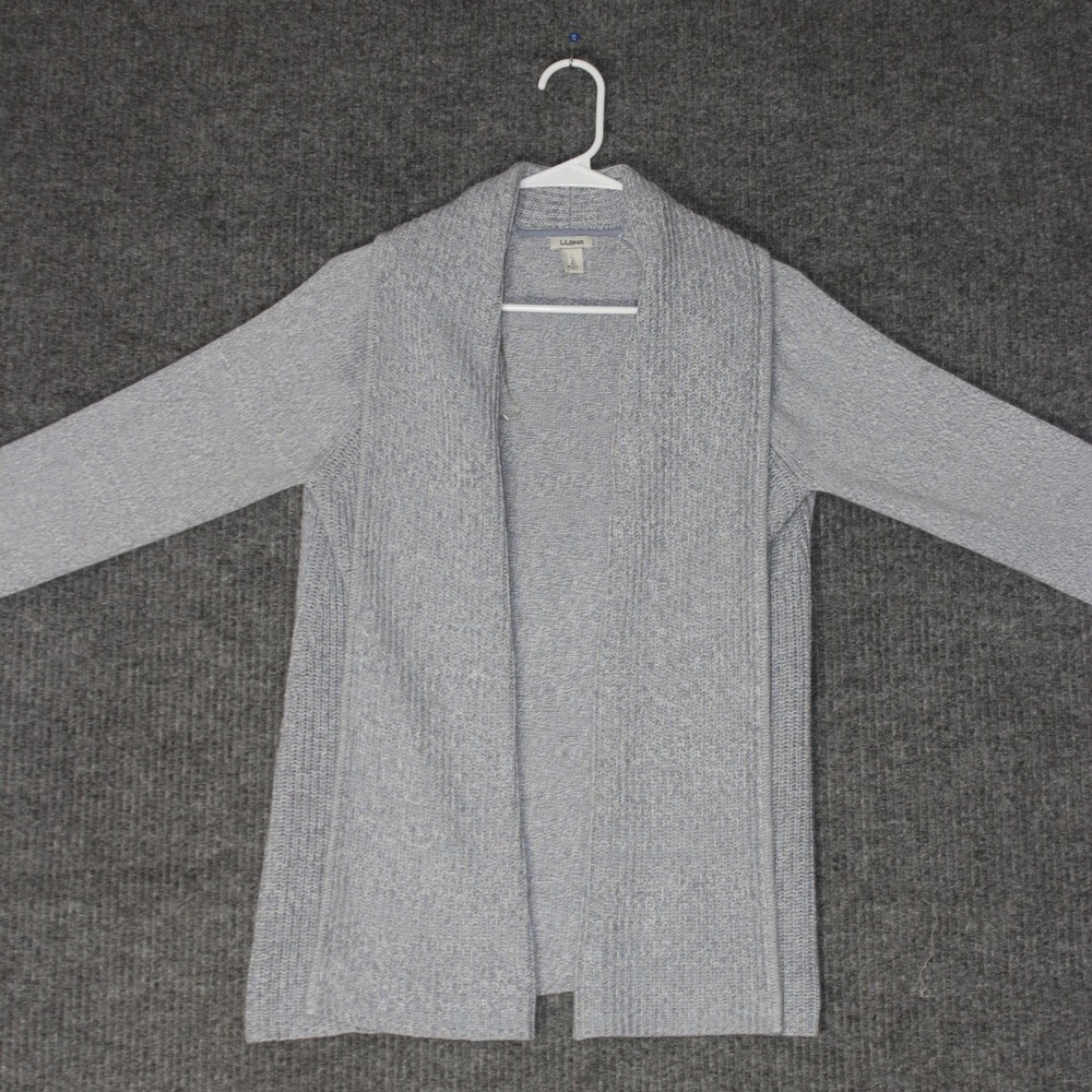 LL Bean Cardigan‎ Womens L Blue Open Front Cotton Knit Sweater 290417
